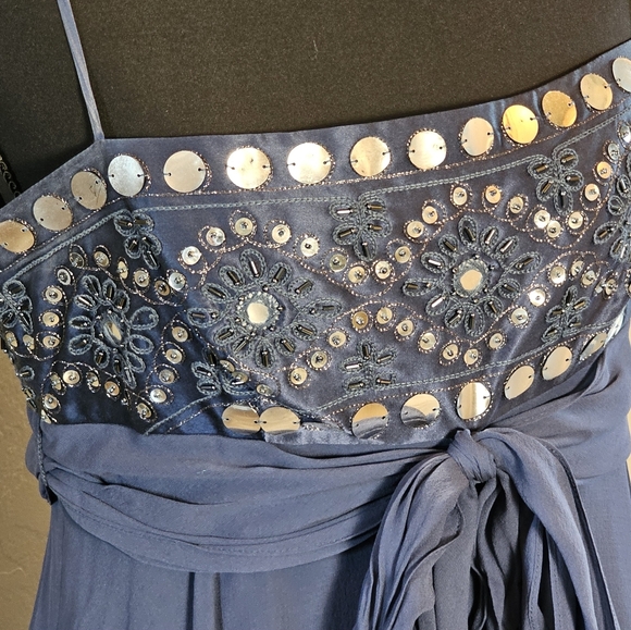 [BCBG MAXAZRIA] Navy Blue Silk SequinBeaded Babydoll Mini Dress 《6》 - Picture 4 of 16